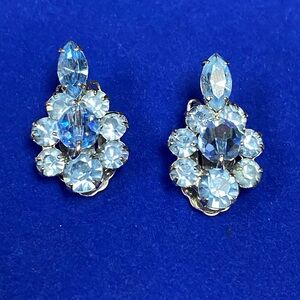 Vintage Blue Rhinestone Clip Ons